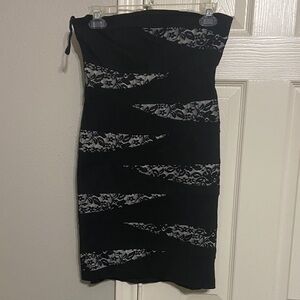 Black Strapless Lace-Insert Dress
